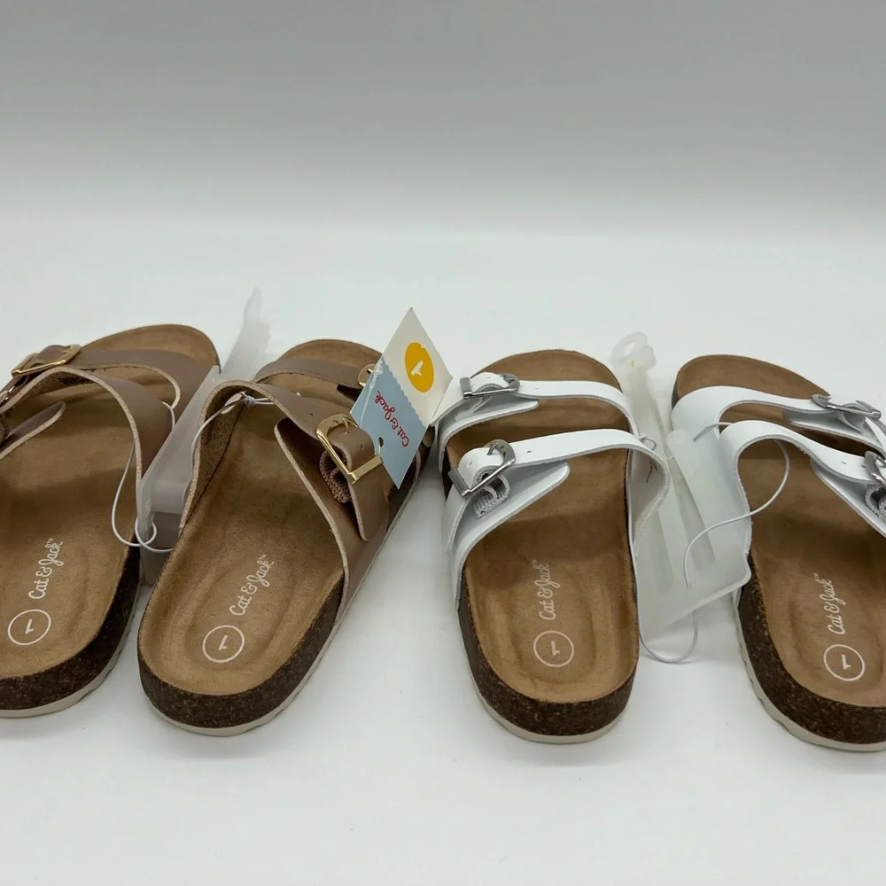 Cat And Jack Slip On Slide Sandal Kids White and Gold Girls Combo Deal